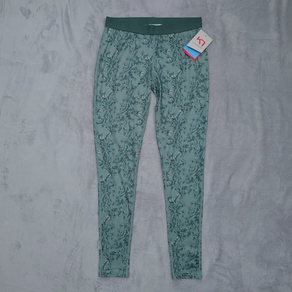 Kari Traa Fryd Pant Large Sage Green Floral Base Layer Legging 622927 NWT